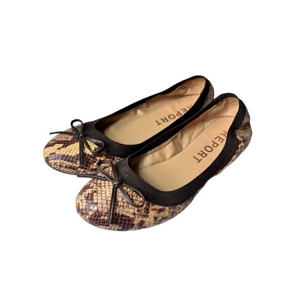 Report Brown Snake Print Leather Ballet Flats Women's Sz. 10 Animal Print - Picture 3 of 12
